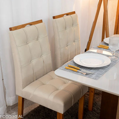 Mesa de Jantar Moscou 120×80 Cinamomo/Vidro Off + 4 Cad. Londres Veludo Avelã Madeira Maciça Minas Plac – Entregue Montada