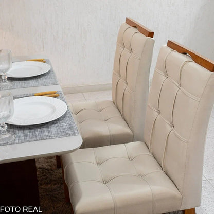 Mesa de Jantar Moscou 120×80 Cinamomo/Vidro Off + 4 Cad. Londres Veludo Avelã Madeira Maciça Minas Plac – Entregue Montada