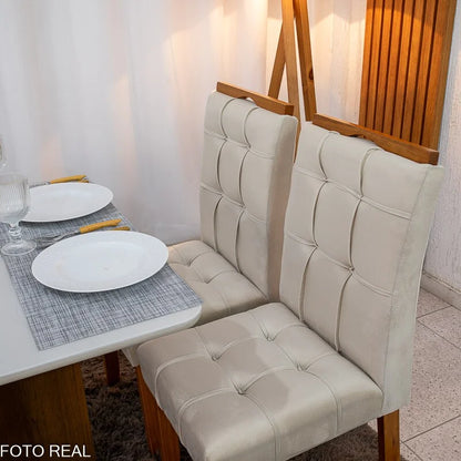 Mesa de Jantar Moscou 90×90 Vidro Off/Base Cinamomo + 4 Cad. Londres Veludo Avelã Madeira Minas Plac – Entregue Montada
