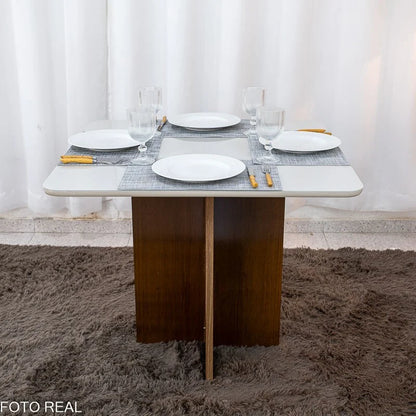 Mesa de Jantar Moscou 90×90 Vidro Off/Base Cinamomo + 4 Cad. Londres Veludo Avelã Madeira Minas Plac – Entregue Montada
