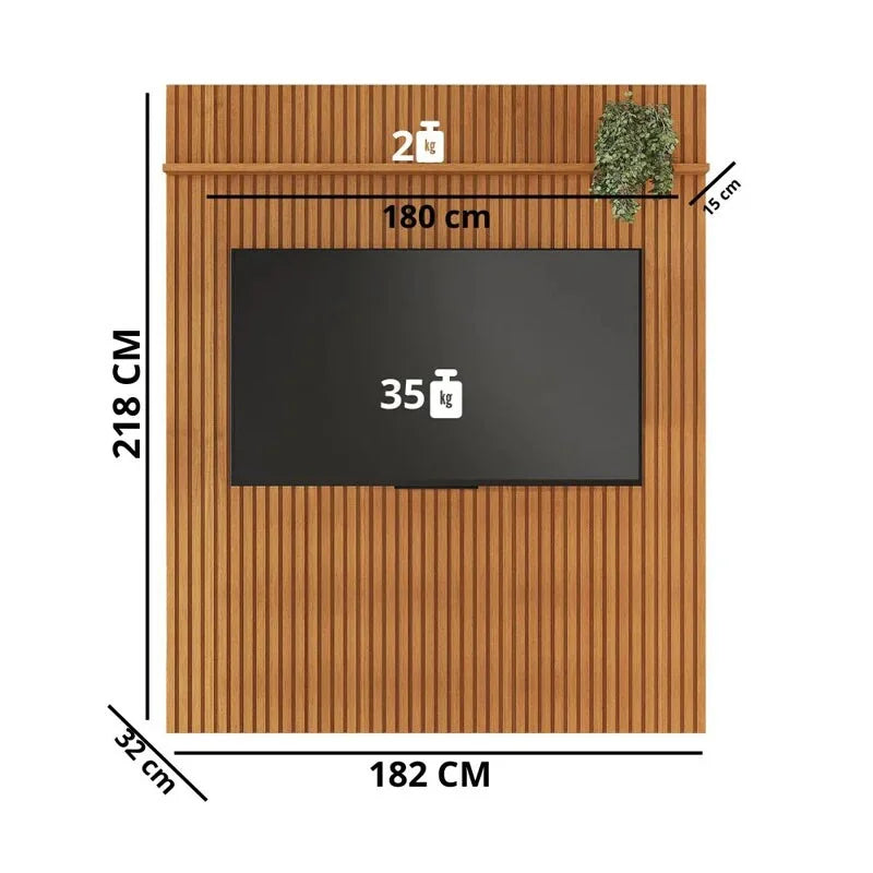 Rack Sereno Larg. 1.68m Cinamomo/Off Ripado + Painel Riso Larg. 1.82m Cinamomo Ripado para TV até 65″ – JCM