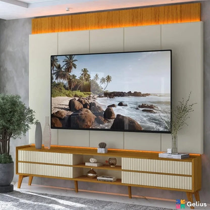 Rack Magnífico 212 Larg. 2.18m + Painel Magnífico 220 Nature/Off C/LED e Detalhe Ripado – Gelius
