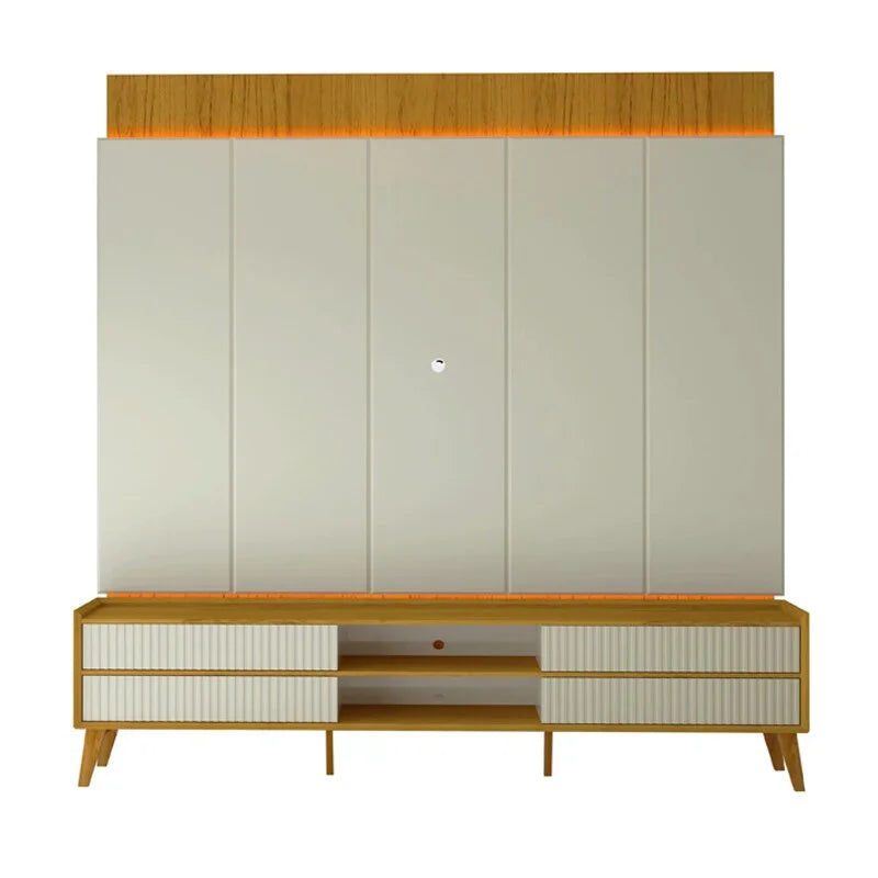 Rack Magnífico 212 Larg. 2.18m + Painel Magnífico 220 Nature/Off C/LED e Detalhe Ripado – Gelius