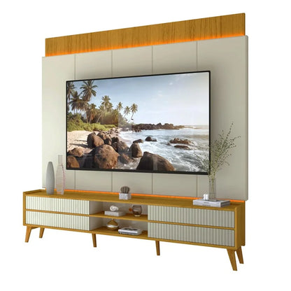 Rack Magnífico 212 Larg. 2.18m + Painel Magnífico 220 Nature/Off C/LED e Detalhe Ripado – Gelius