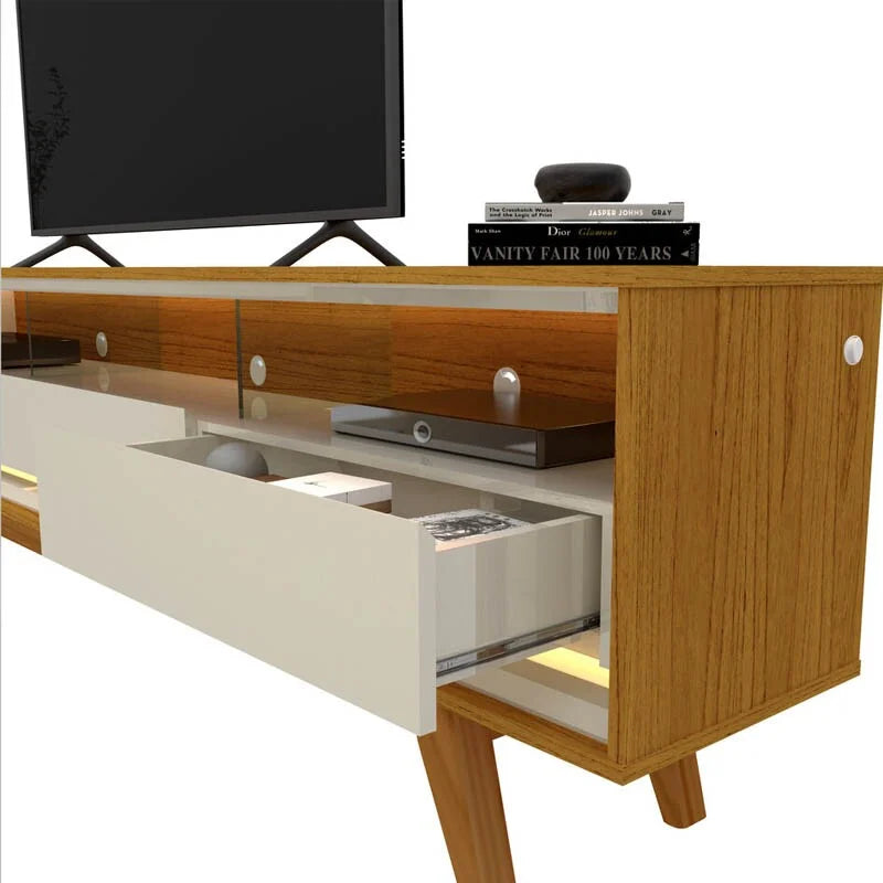 Rack Requinte Larg. 2.12m Naturale/off C/ Led 100% MDF para TV até 75″ – Gelius