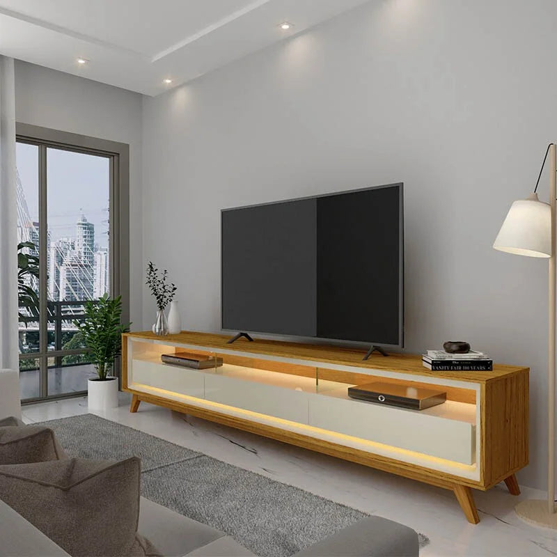 Rack Requinte Larg. 2.12m Naturale/off C/ Led 100% MDF para TV até 75″ – Gelius