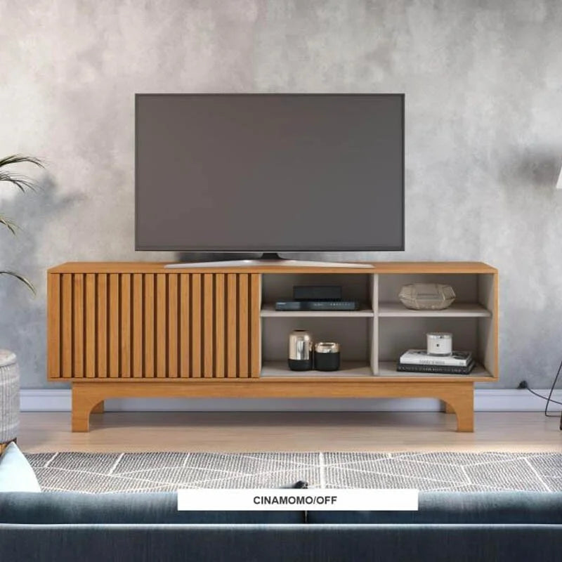 Rack Sereno Larg. 1.68m Cinamomo/Off C/Porta Ripada para TV até 70″ – JCM