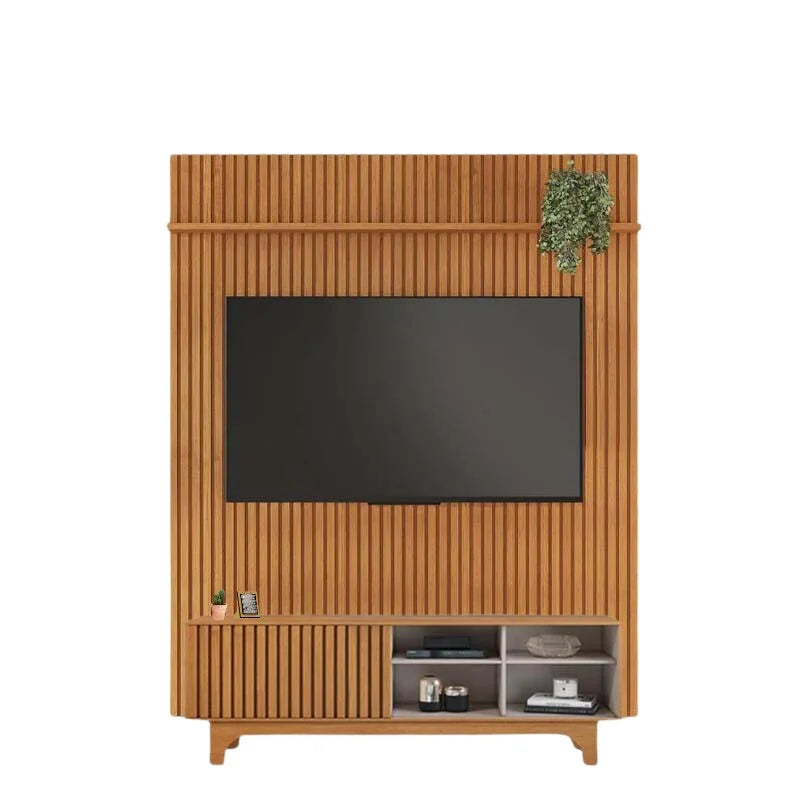 Rack Sereno Larg. 1.68m Cinamomo/Off Ripado + Painel Riso Larg. 1.82m Cinamomo Ripado para TV até 65″ – JCM