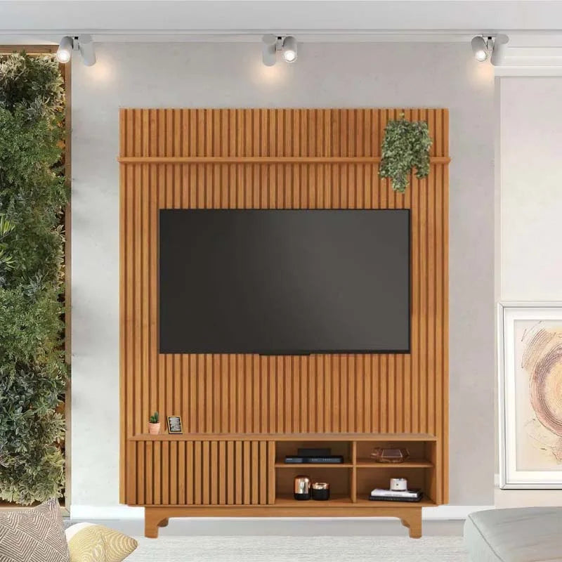 Rack Sereno Larg. 1.68m Cinamomo Ripado + Painel Riso Larg. 1.82m Cinamomo Ripado para TV até 65″ – JCM