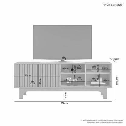 Rack Sereno Larg. 1.68m Cinamomo/Off C/Porta Ripada para TV até 70″ – JCM