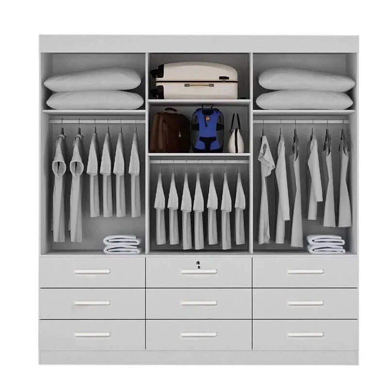 Guarda-roupa Casal Turim Branco 3 Portas 9 Gavetas C/ 1 Espelho 100% MDF Larg. 2.11 – Bianchi