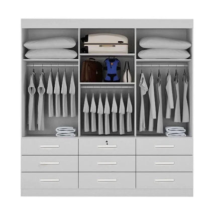 Guarda-roupa Casal Turim Branco 3 Portas 9 Gavetas C/ 1 Espelho 100% MDF Larg. 2.11 – Bianchi