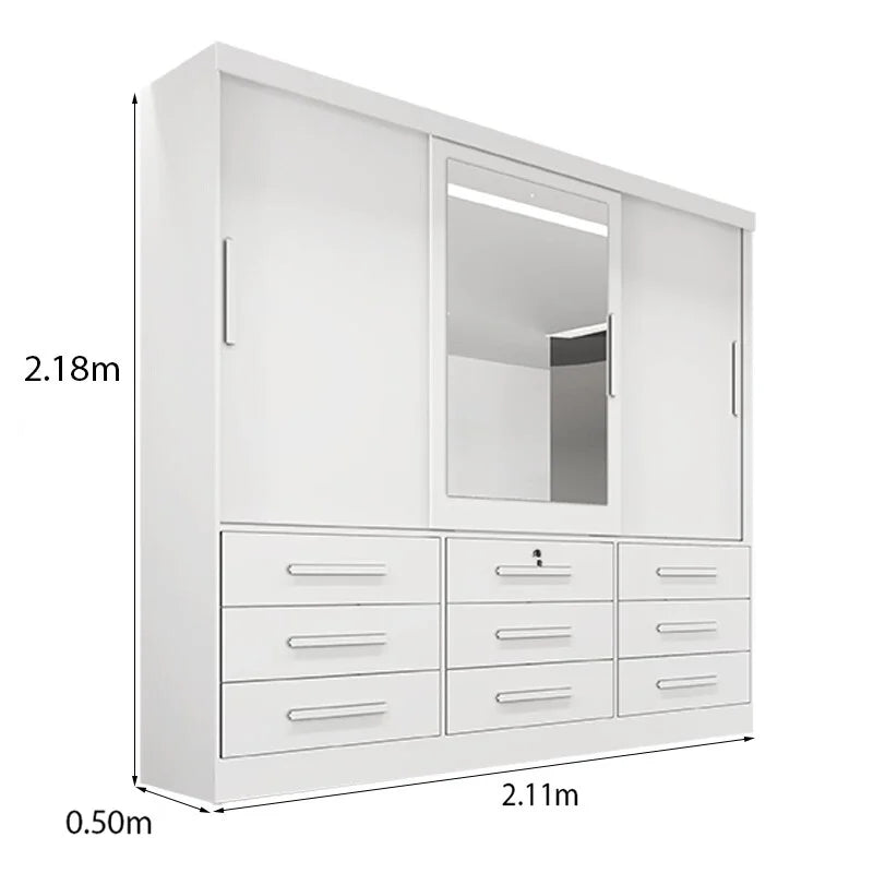 Guarda-roupa Casal Turim Branco 3 Portas 9 Gavetas C/ 1 Espelho 100% MDF Larg. 2.11 – Bianchi