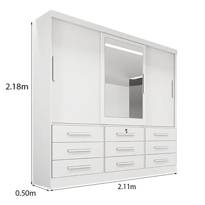 Guarda-roupa Casal Turim Branco 3 Portas 9 Gavetas C/ 1 Espelho 100% MDF Larg. 2.11 – Bianchi