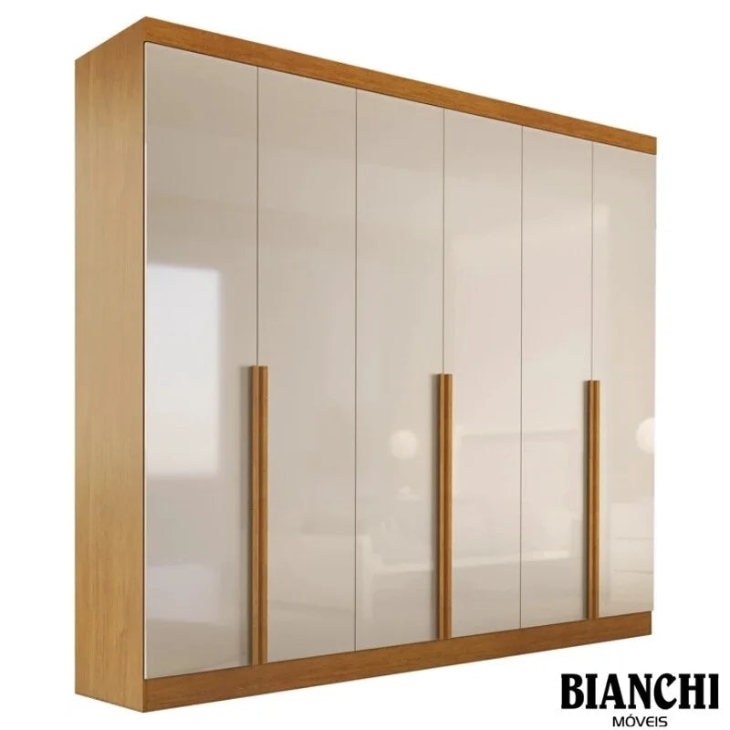 Guarda-roupa Casal Alvorada 6 Portas larg. 2.70m 100% MDF Nature/Off – Bianchi