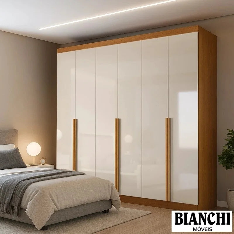 Guarda-roupa Casal Alvorada 6 Portas larg. 2.70m 100% MDF Nature/Off – Bianchi