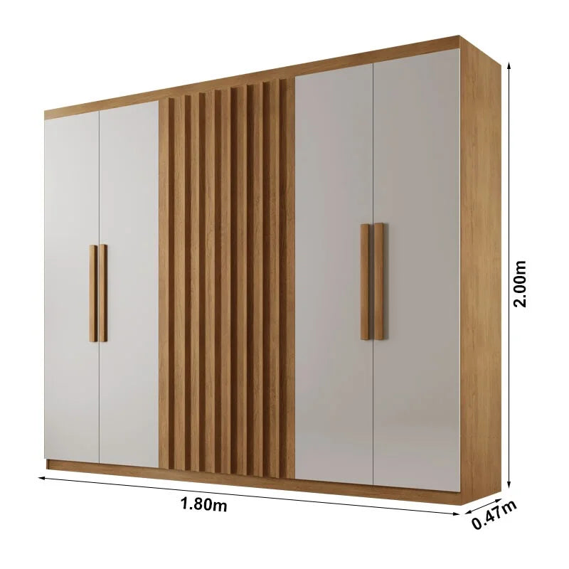 Guarda-Roupa Casal Cairo Ripado 6 Portas MDF Larg. 1.80m Nature/Off Rufato