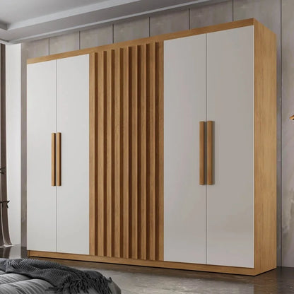 Guarda-Roupa Casal Cairo Ripado 6 Portas MDF Larg. 1.80m Nature/Off Rufato