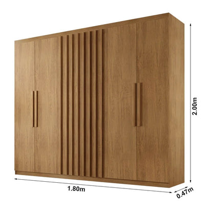 Guarda-Roupa Casal Cairo Ripado 6 Portas MDF Larg. 1.80m Nature Rufato