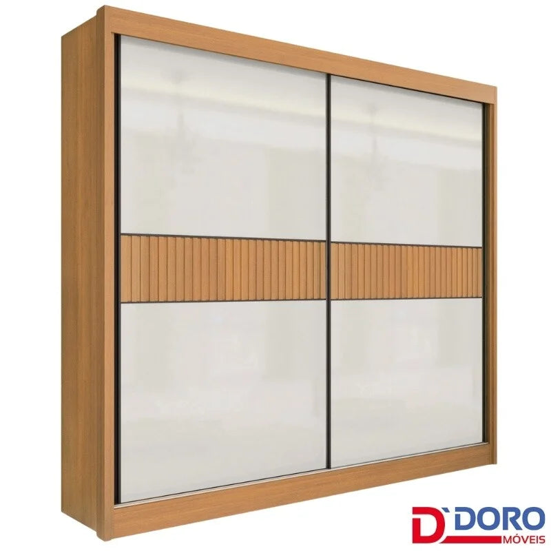 Guarda-roupa Casal Cancun Cinamomo/Off 2 Portas 6 Gavetas Detalhe Ripado 100% MDF Larg. 2.20m – D Doro