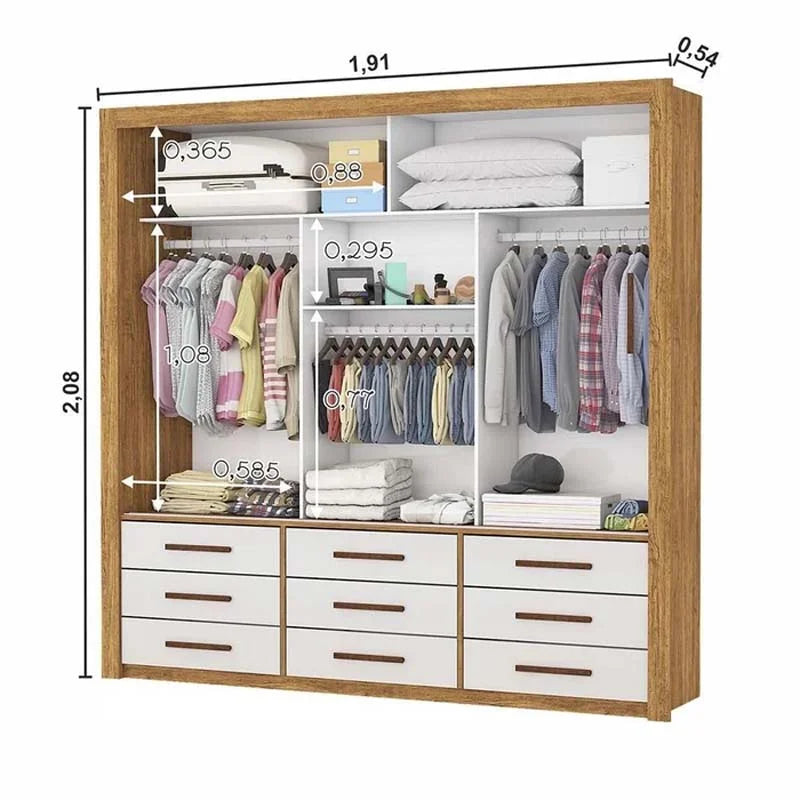 Guarda-roupa Casal Anjos Cinamomo/Off 3 Portas 9 Gavetas C/ 1 Espelho Larg. 1.91m – Carioca