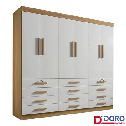 Guarda-roupa Casal Mônaco Cinamomo/Off 6 Portas 12 Gavetas Larg. 2.40m – D Doro