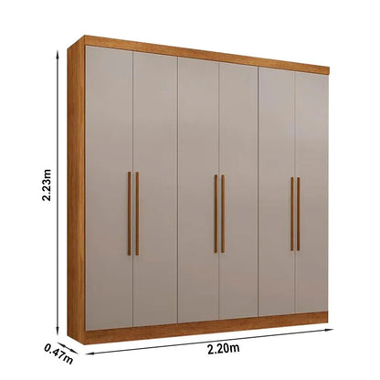 Guarda-roupa Casal Coliseu Cinamomo/Off 6 Portas 4 Gavetas Larg. 2.20m – Sallêto
