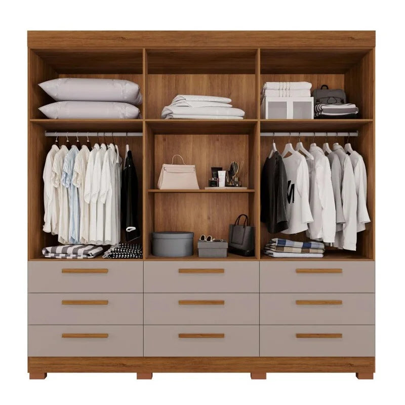 Guarda-roupa Casal Dinamarca Cinamomo/Off 6 Portas 9 Gavetas C/pés Larg. 1.80m – Sallêto