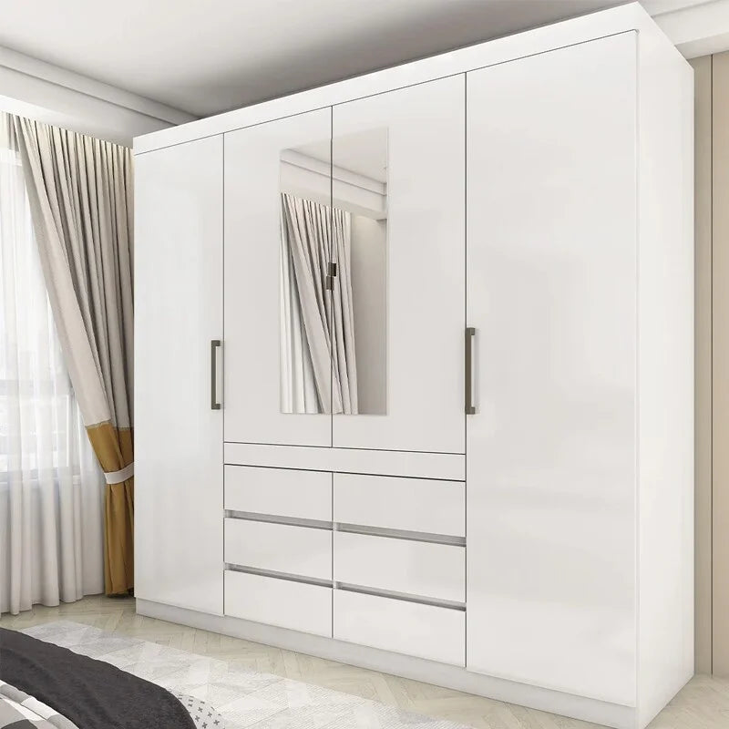 Guarda-Roupa Império Larg. 2.00m Branco 4 Portas 6 Gavetas com Espelho – Carioca