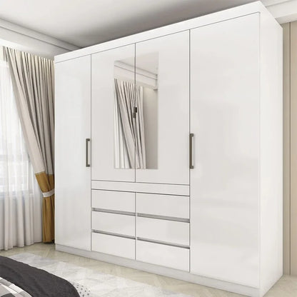 Guarda-Roupa Império Larg. 2.00m Branco 4 Portas 6 Gavetas com Espelho – Carioca