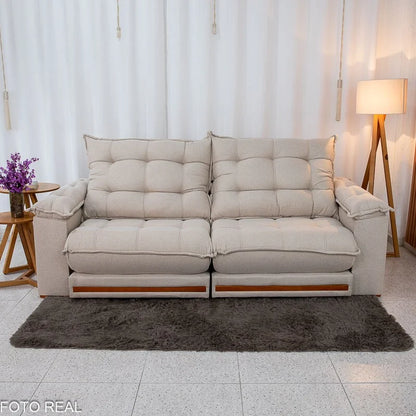 Sofá Retrátil Reclinável Barcelona 2.30m Linho Bege 459 – D33 e Molas Ensacadas Pocket