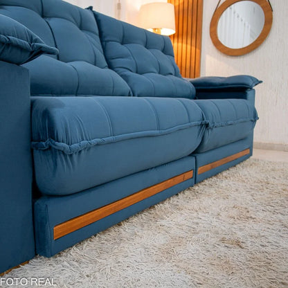 Sofá Retrátil Reclinável Barcelona 2.50m Veludo Azul 325 – D33 e Molas Ensacadas