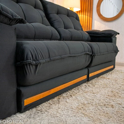Sofá Retrátil Reclinável Barcelona 2.50m Veludo Preto 322 – D33 e Molas Ensacadas