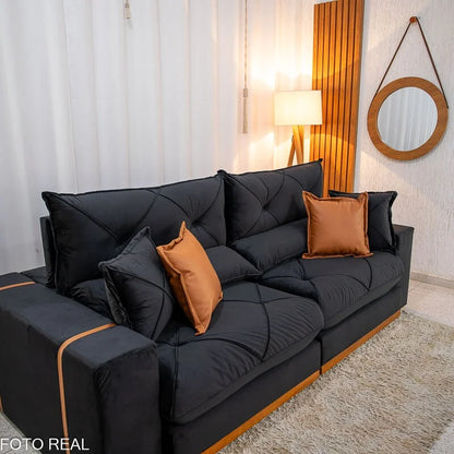 Sofá Retrátil Reclinável Gran Bello 2.30m Veludo Preto 21 – Molas Ensacadas Pocket