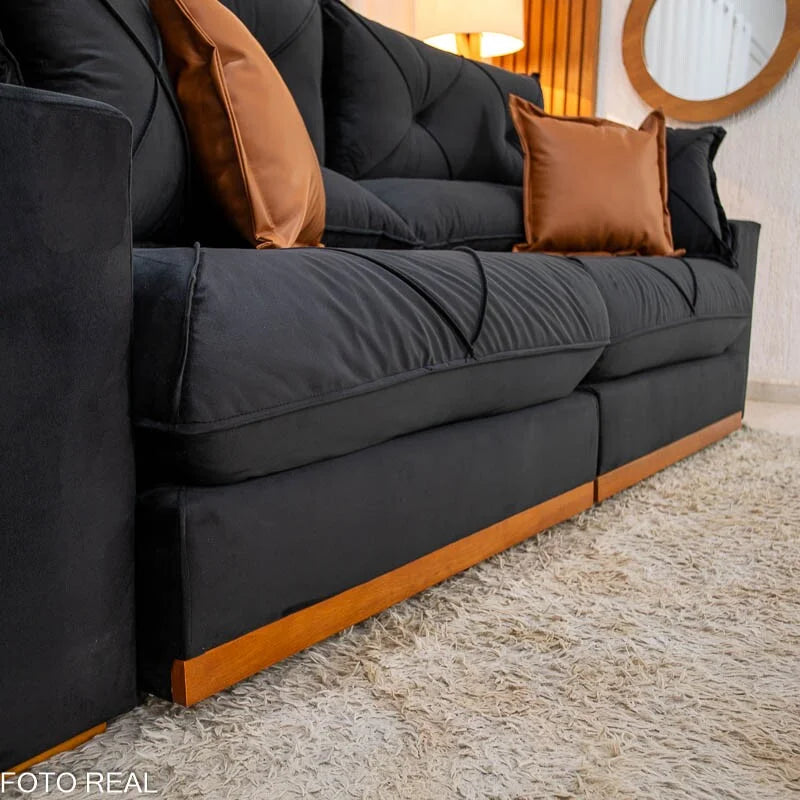 Sofá Retrátil Reclinável Gran Bello 2.30m Veludo Preto 21 – Molas Ensacadas Pocket
