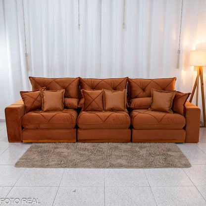 Sofá Retrátil Reclinável Gran Bello 3.20m Veludo Terracota 24 – Molas Ensacadas