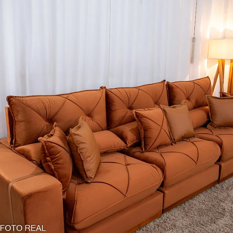Sofá Retrátil Reclinável Gran Bello 3.20m Veludo Terracota 24 – Molas Ensacadas