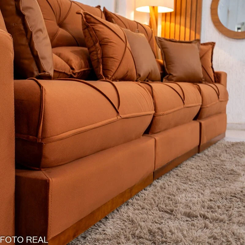 Sofá Retrátil Reclinável Gran Bello 3.20m Veludo Terracota 24 – Molas Ensacadas
