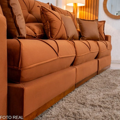 Sofá Retrátil Reclinável Gran Bello 3.20m Veludo Terracota 24 – Molas Ensacadas