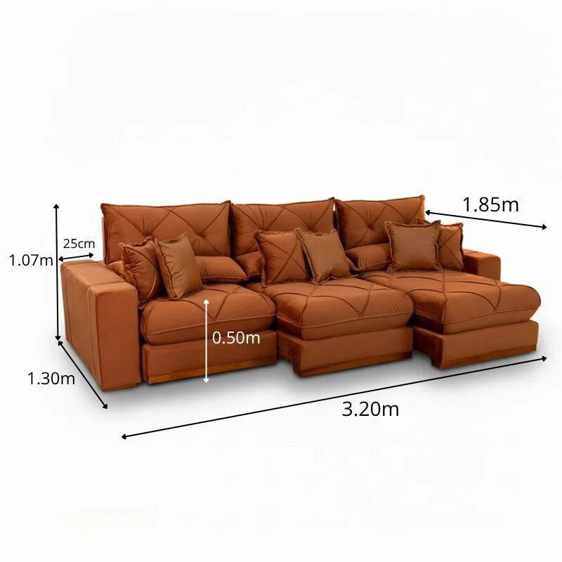Sofá Retrátil Reclinável Gran Bello 3.20m Veludo Terracota 24 – Molas Ensacadas