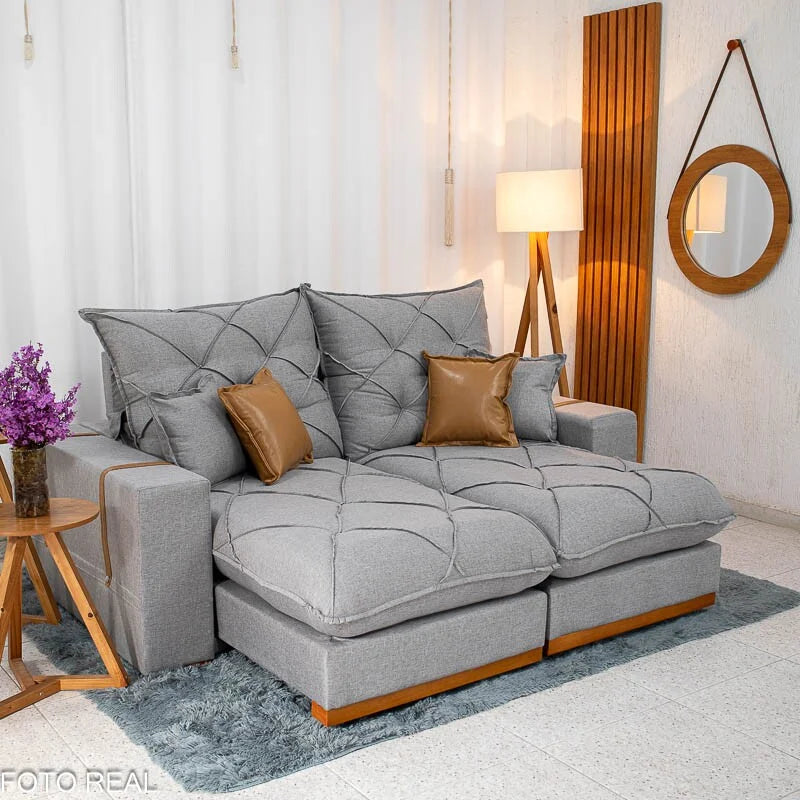 Sofá Retrátil Reclinável Malibu 2.10m Linho Cinza 1008 – D33 e Molas Ensacadas