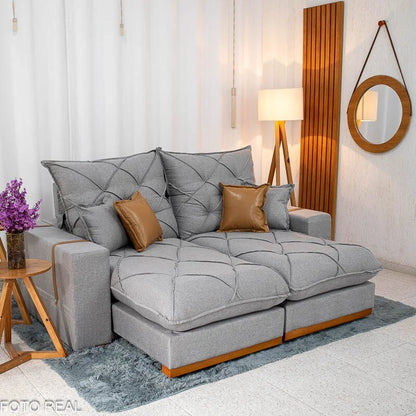 Sofá Retrátil Reclinável Malibu 2.10m Linho Cinza 1008 – D33 e Molas Ensacadas