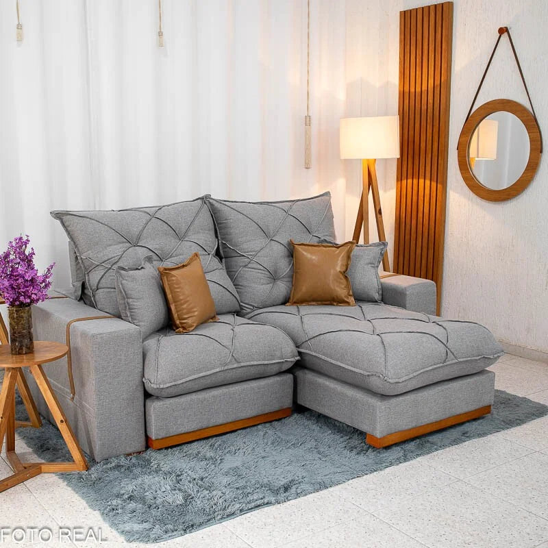 Sofá Retrátil Reclinável Malibu 2.10m Linho Cinza 1008 – D33 e Molas Ensacadas