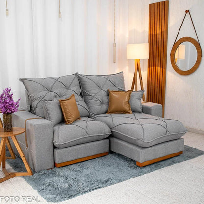 Sofá Retrátil Reclinável Malibu 2.10m Linho Cinza 1008 – D33 e Molas Ensacadas