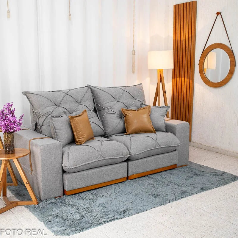 Sofá Retrátil Reclinável Malibu 2.10m Linho Cinza 1008 – D33 e Molas Ensacadas