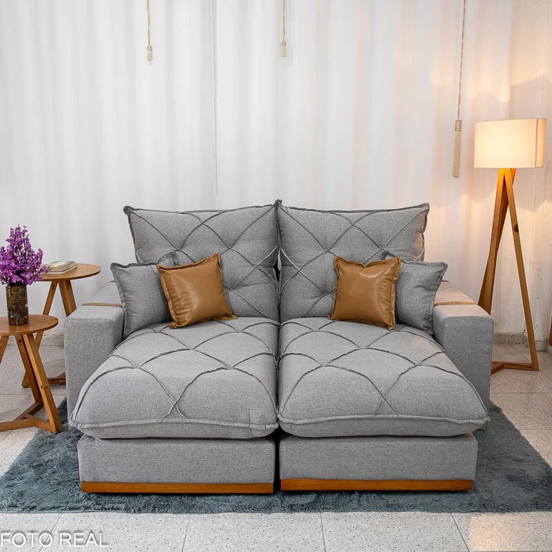 Sofá Retrátil Reclinável Malibu 2.10m Linho Cinza 1008 – D33 e Molas Ensacadas