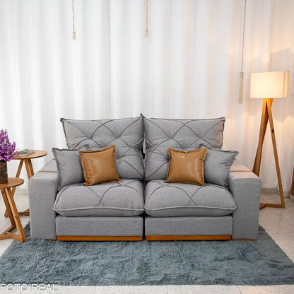 Sofá Retrátil Reclinável Malibu 2.10m Linho Cinza 1008 – D33 e Molas Ensacadas