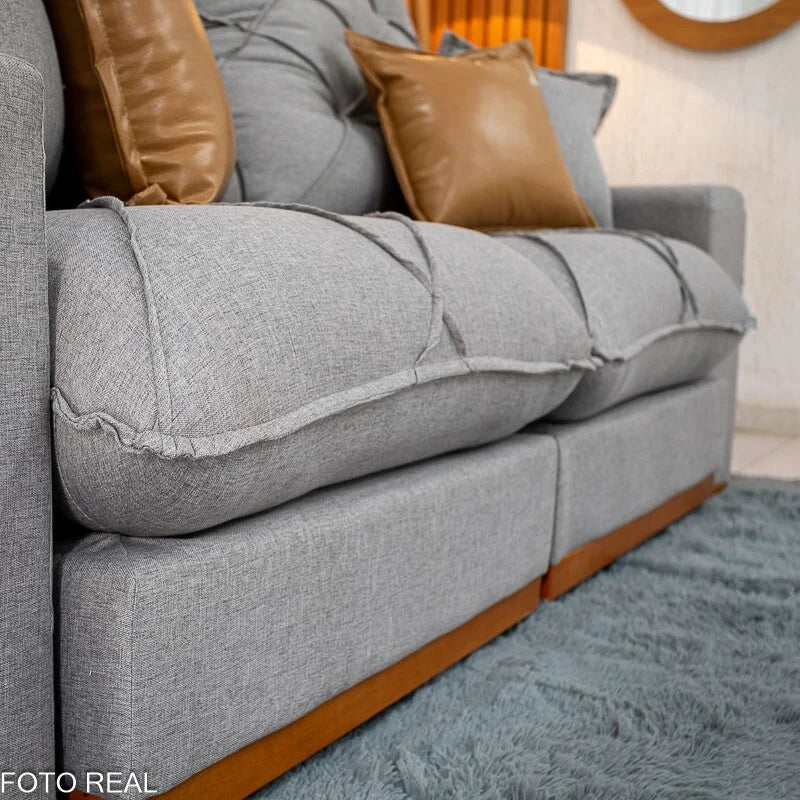 Sofá Retrátil Reclinável Malibu 2.10m Linho Cinza 1008 – D33 e Molas Ensacadas