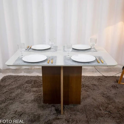 Mesa de Jantar Moscou 120×80 Cinamomo/Vidro Off + 4 Cad. Londres Veludo Avelã Madeira Maciça Minas Plac – Entregue Montada