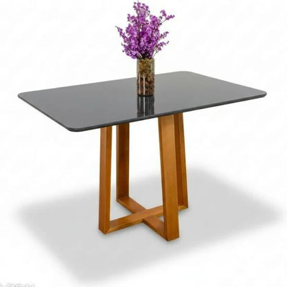 Mesa de Jantar Pedro 120×80 Vidro Grafite/Base Madeira Art Assento – Entregue Montada
